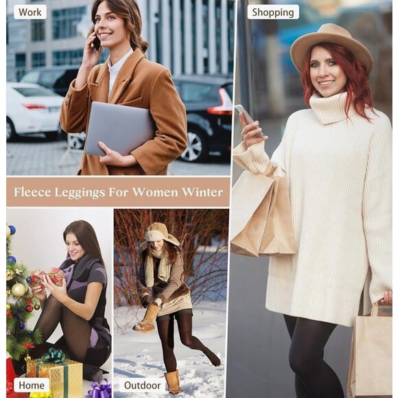 Justay 2 Pairs Fleece Lined Tights Winter Thermal Fake Translucent Fleece - Picture 5 of 5